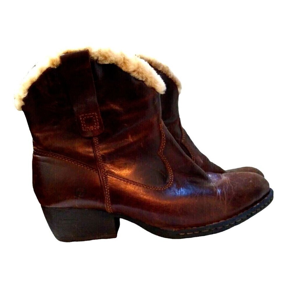 Born Womens Ankle Boots Size 9 Brown Distressed Leather Sherpa Lined Comfort